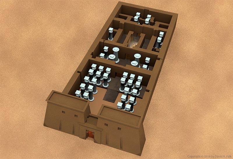 A digital reconstruction of the Temple of Khonsu at Karnak.